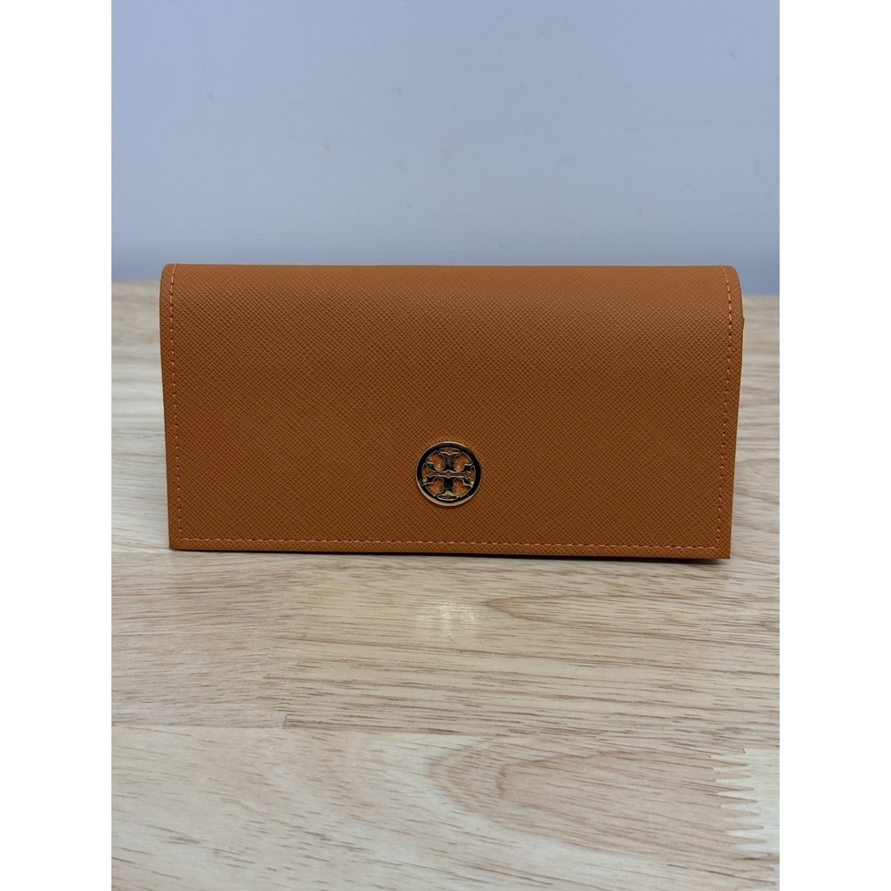 Tory Burch Saffiano Leather Suede Sunglasses Orange Case 6.5" Length - Picture 3 of 5